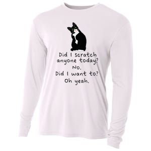 Sarcastic Cat Have I Scratched Anyone Today Funny Black Cat Cooling Performance Long Sleeve Crew