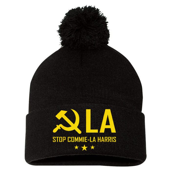 Stop Commiela Harris Stop Kamala Trump 2024 Commie La. Pom Pom 12in Knit Beanie