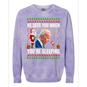 Sleepy Creepy Hidin From Joe Biden Funny Christmas Confused Gift Colorblast Crewneck Sweatshirt