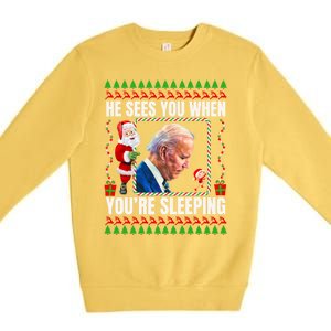 Sleepy Creepy Hidin From Joe Biden Funny Christmas Confused Gift Premium Crewneck Sweatshirt