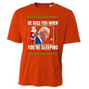 Sleepy Creepy Hidin From Joe Biden Funny Christmas Confused Gift Cooling Performance Crew T-Shirt