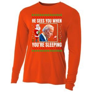 Sleepy Creepy Hidin From Joe Biden Funny Christmas Confused Gift Cooling Performance Long Sleeve Crew