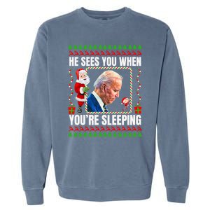 Sleepy Creepy Hidin From Joe Biden Funny Christmas Confused Gift Garment-Dyed Sweatshirt