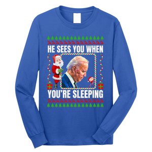 Sleepy Creepy Hidin From Joe Biden Funny Christmas Confused Gift Long Sleeve Shirt