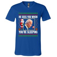 Sleepy Creepy Hidin From Joe Biden Funny Christmas Confused Gift V-Neck T-Shirt