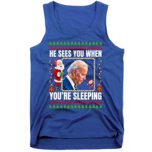 Sleepy Creepy Hidin From Joe Biden Funny Christmas Confused Gift Tank Top