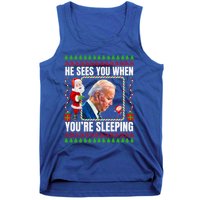 Sleepy Creepy Hidin From Joe Biden Funny Christmas Confused Gift Tank Top