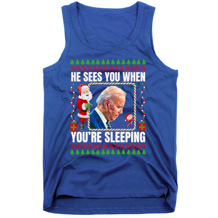 Sleepy Creepy Hidin From Joe Biden Funny Christmas Confused Gift Tank Top