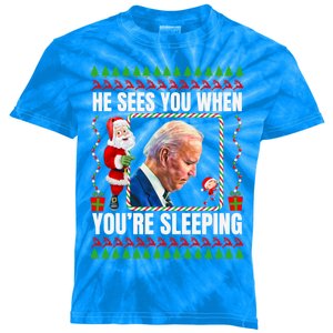 Sleepy Creepy Hidin From Joe Biden Funny Christmas Confused Gift Kids Tie-Dye T-Shirt