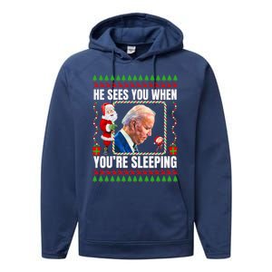 Sleepy Creepy Hidin From Joe Biden Funny Christmas Confused Gift Performance Fleece Hoodie