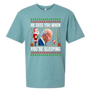 Sleepy Creepy Hidin From Joe Biden Funny Christmas Confused Gift Sueded Cloud Jersey T-Shirt