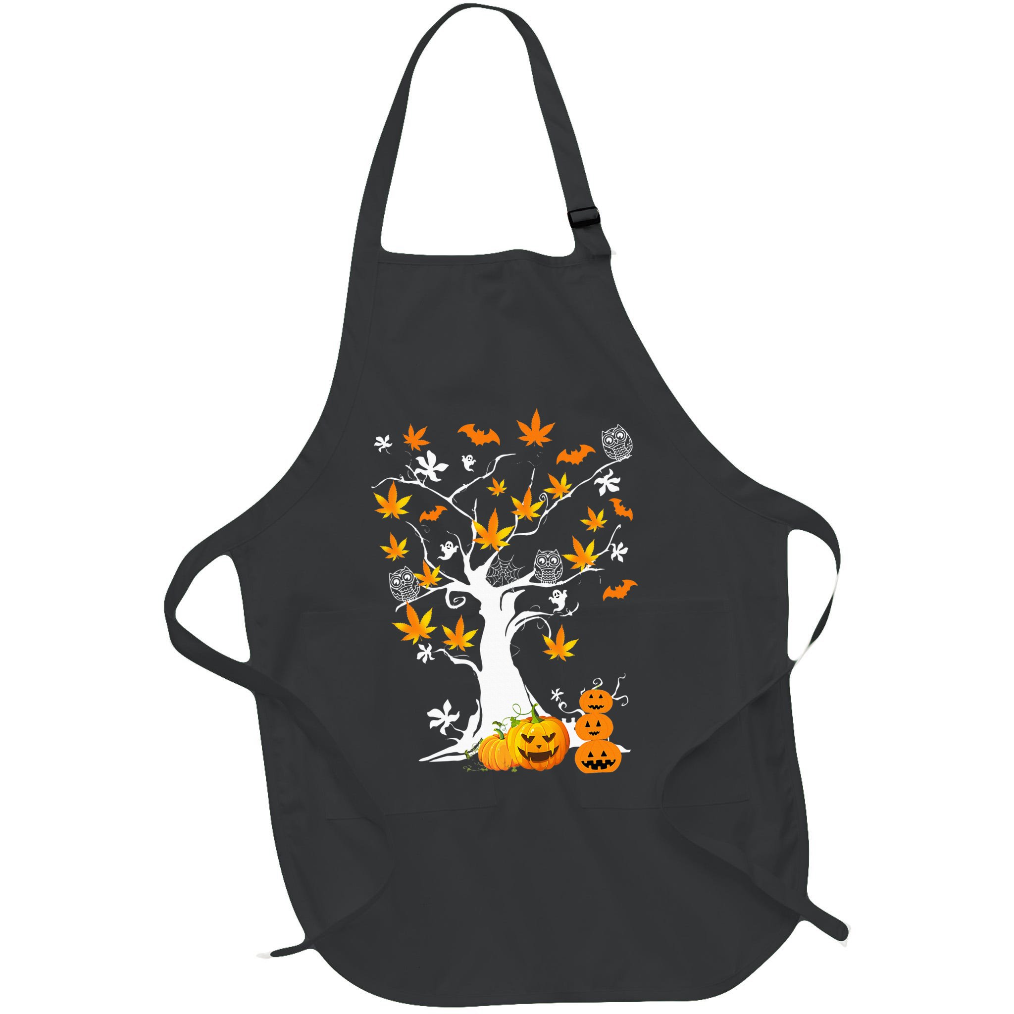 Spooky Cannabis Halloween Costume with Weed Leaf Tree Ghost Pumpkin Apron