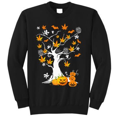 Spooky Cannabis Halloween Costume with Weed Leaf Tree Ghost Pumpkin Sweatshirt