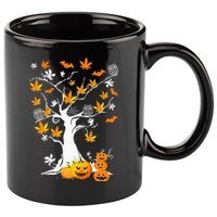 Spooky Cannabis Halloween Costume with Weed Leaf Tree Ghost Pumpkin 11oz C Handle Ceramic Mug