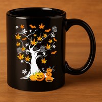 Spooky Cannabis Halloween Costume with Weed Leaf Tree Ghost Pumpkin 11oz C Handle Ceramic Mug