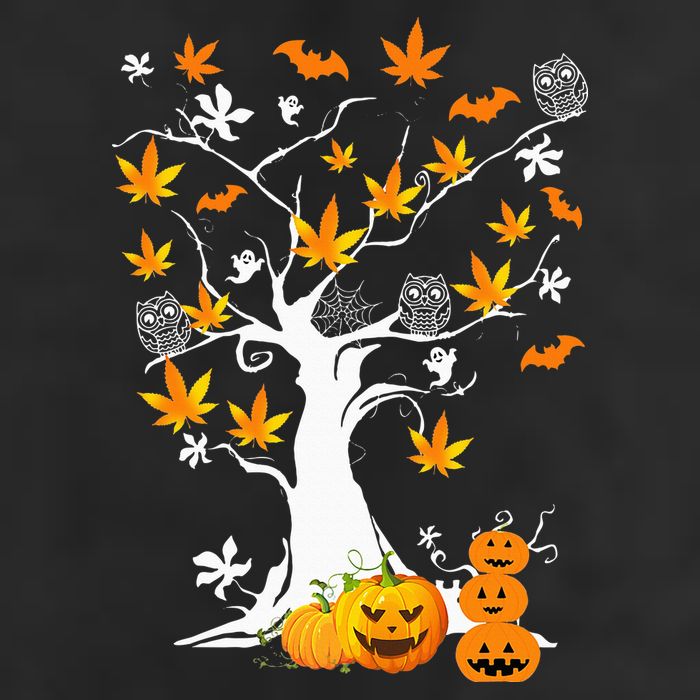 Spooky Cannabis Halloween Costume with Weed Leaf Tree Ghost Pumpkin 11oz C Handle Ceramic Mug