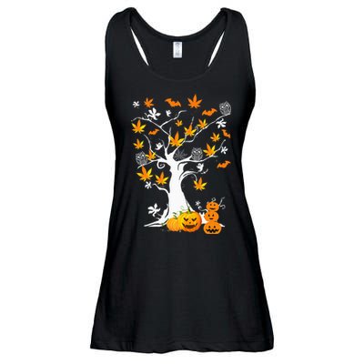 Spooky Cannabis Halloween Costume with Weed Leaf Tree Ghost Pumpkin Ladies Essential Flowy Tank