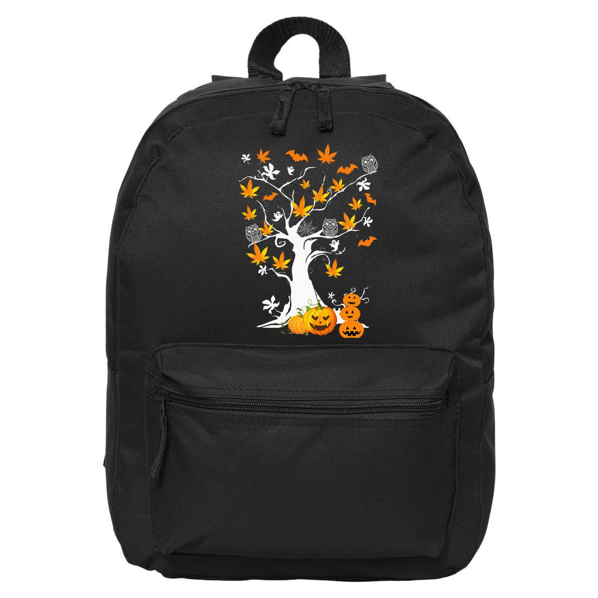 Spooky Cannabis Halloween Costume with Weed Leaf Tree Ghost Pumpkin 16 in Basic Backpack