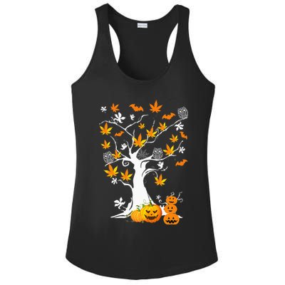 Spooky Cannabis Halloween Costume with Weed Leaf Tree Ghost Pumpkin Ladies PosiCharge Competitor Racerback Tank