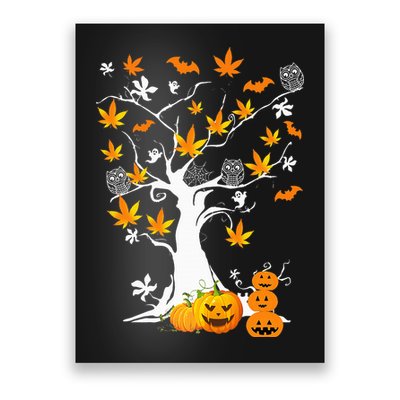 Spooky Cannabis Halloween Costume with Weed Leaf Tree Ghost Pumpkin Poster