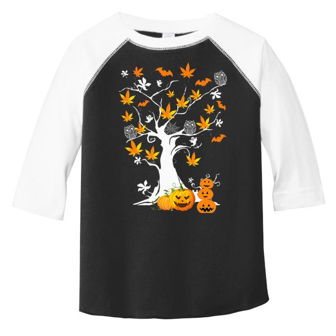 Spooky Cannabis Halloween Costume with Weed Leaf Tree Ghost Pumpkin Toddler Fine Jersey T-Shirt