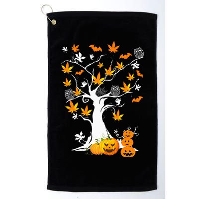 Spooky Cannabis Halloween Costume with Weed Leaf Tree Ghost Pumpkin Golf Towel