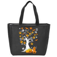 Spooky Cannabis Halloween Costume with Weed Leaf Tree Ghost Pumpkin Zip Tote Bag