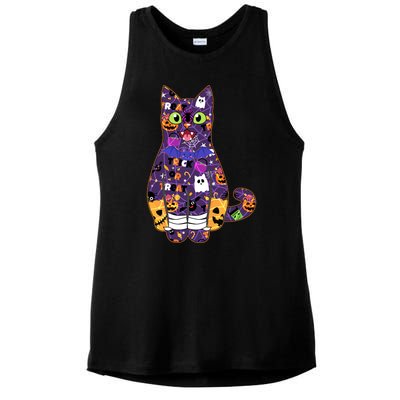 Spooky Cute Halloween Pattern Kitty Cat Ladies PosiCharge Tri-Blend Wicking Tank