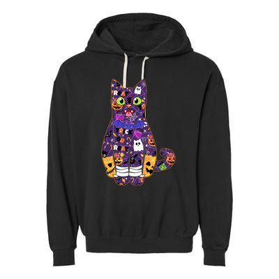 Spooky Cute Halloween Pattern Kitty Cat Garment-Dyed Fleece Hoodie