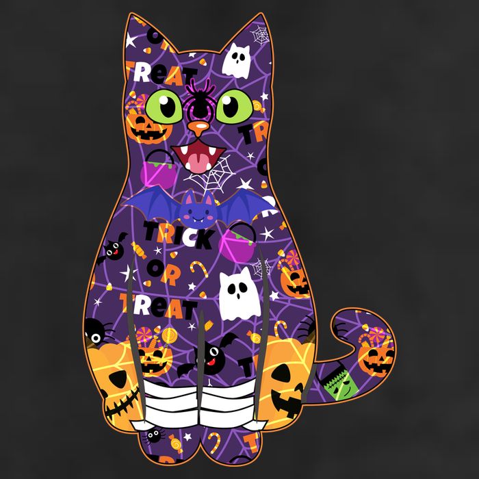 Spooky Cute Halloween Pattern Kitty Cat 7 Panel Mesh Trucker Snapback Hat