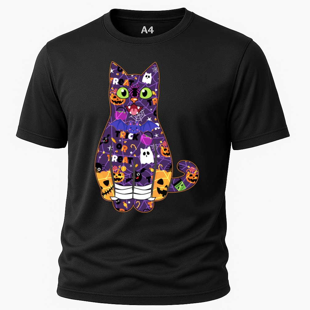 Spooky Cute Halloween Pattern Kitty Cat Performance Shirt