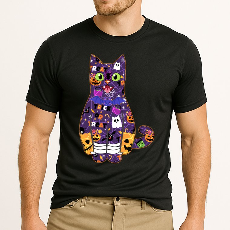 Spooky Cute Halloween Pattern Kitty Cat Performance Shirt