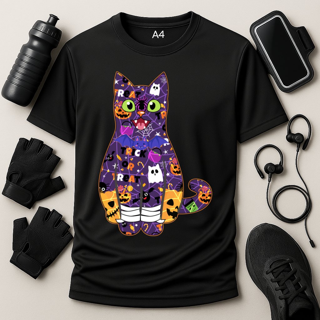 Spooky Cute Halloween Pattern Kitty Cat Performance Shirt