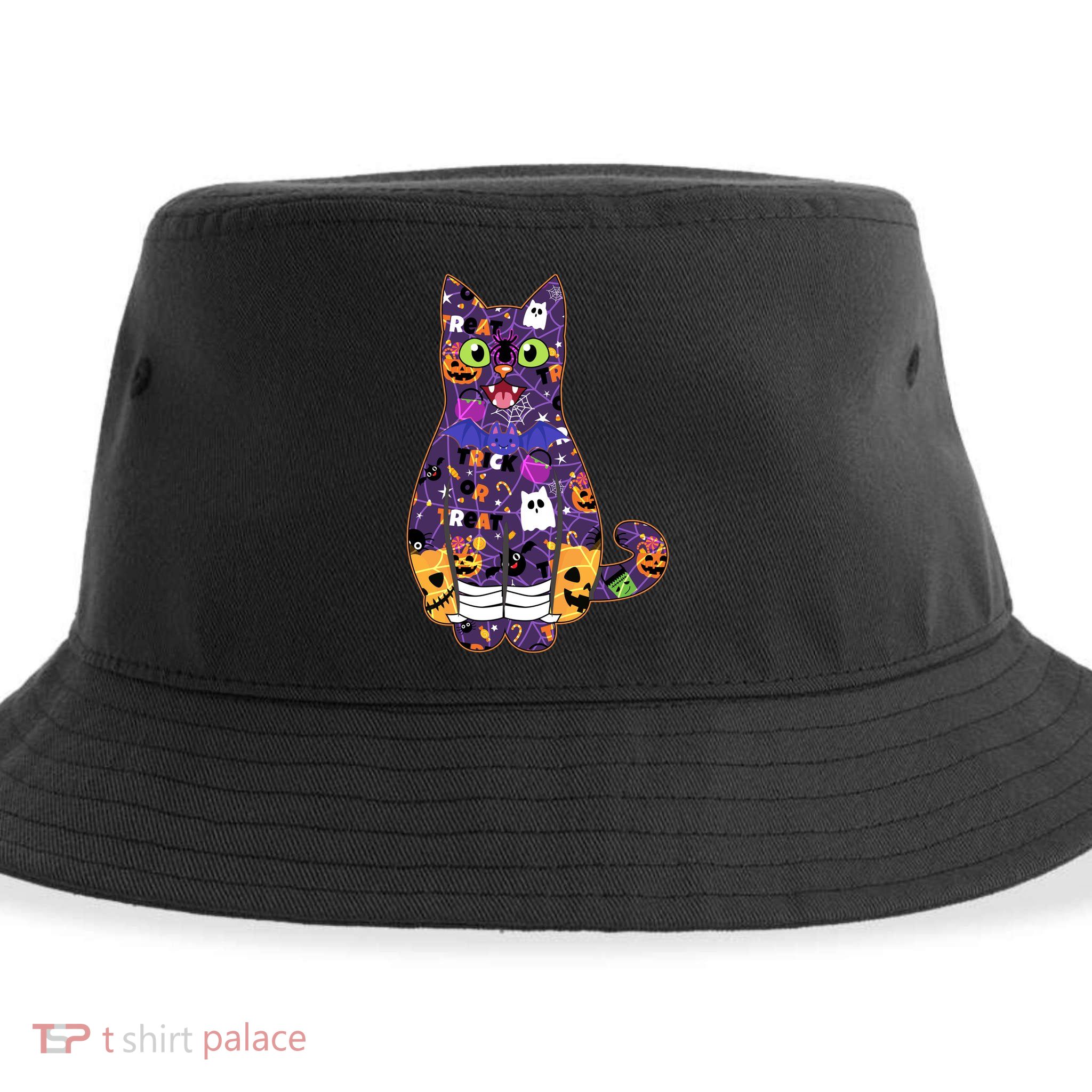 Spooky Cute Halloween Pattern Kitty Cat Sustainable Bucket Hat