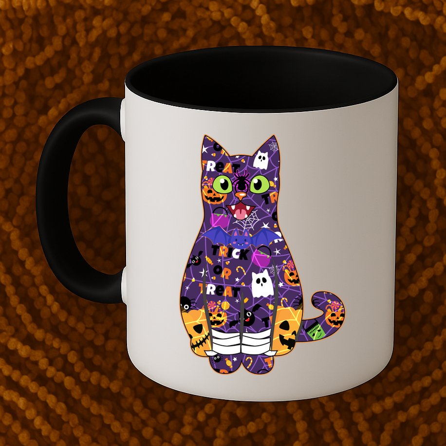 Spooky Cute Halloween Pattern Kitty Cat Mug