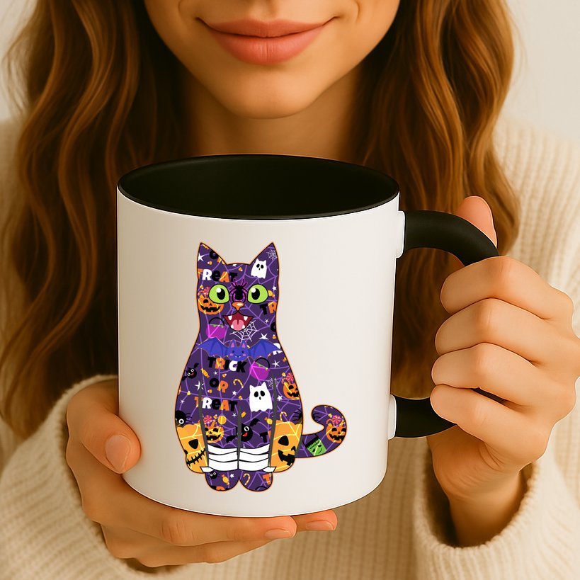 Spooky Cute Halloween Pattern Kitty Cat Mug