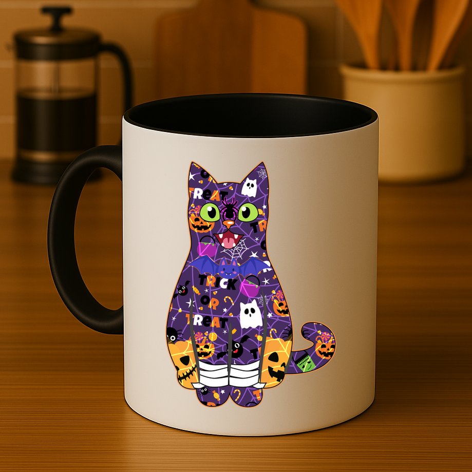 Spooky Cute Halloween Pattern Kitty Cat Mug