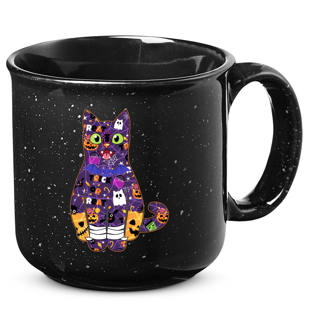 Spooky Cute Halloween Pattern Kitty Cat 15oz Campfire Ceramic Mug