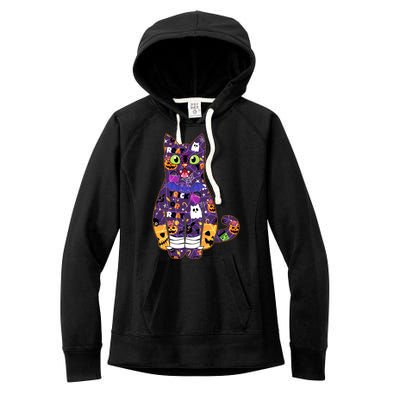 Spooky Cute Halloween Pattern Kitty Cat Women's Fleece Hoodie