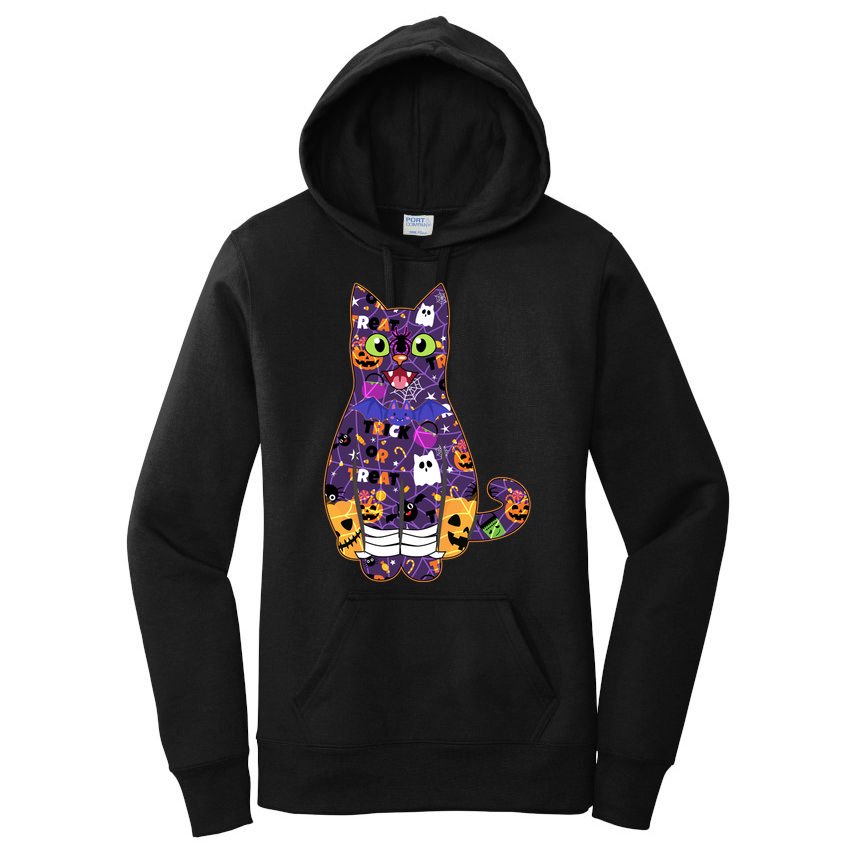 Spooky Cute Halloween Pattern Kitty Cat Women's Pullover Hoodie