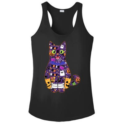 Spooky Cute Halloween Pattern Kitty Cat Ladies PosiCharge Competitor Racerback Tank