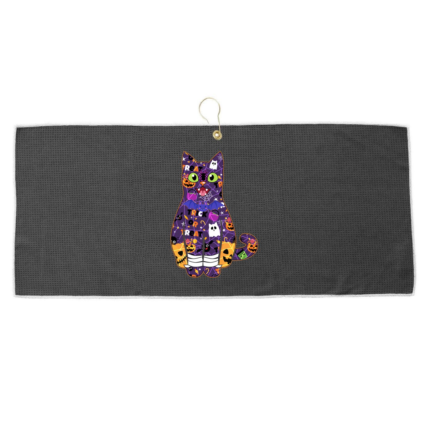 Spooky Cute Halloween Pattern Kitty Cat Large Microfiber Waffle Golf Towel