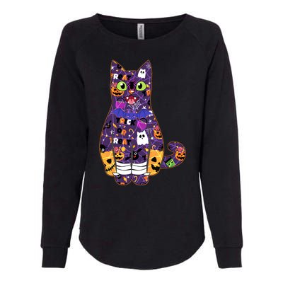 Spooky Cute Halloween Pattern Kitty Cat Womens California Wash Sweatshirt