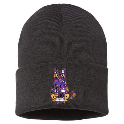 Spooky Cute Halloween Pattern Kitty Cat Sustainable Knit Beanie