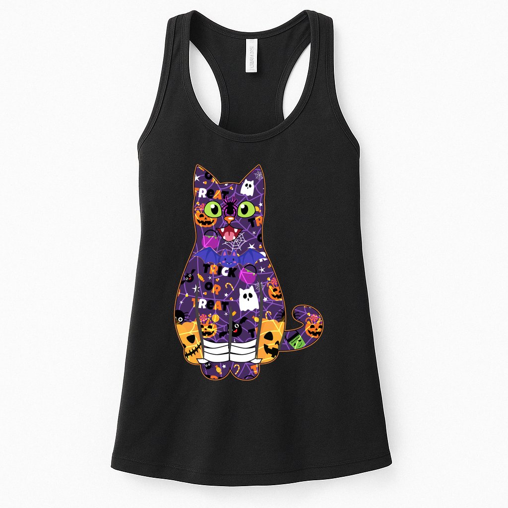 Spooky Cute Halloween Pattern Kitty Cat Womens Tank Top