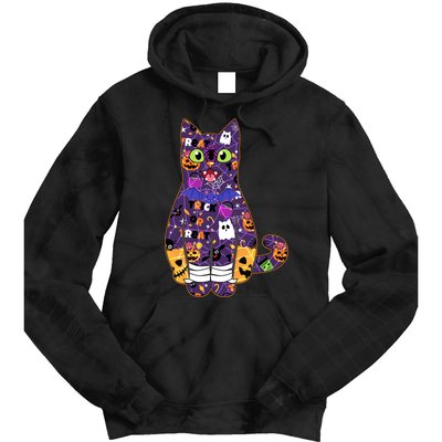 Spooky Cute Halloween Pattern Kitty Cat Tie Dye Hoodie