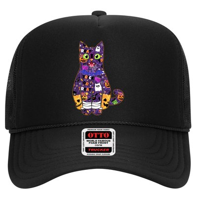 Spooky Cute Halloween Pattern Kitty Cat Trucker Hat