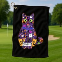 Spooky Cute Halloween Pattern Kitty Cat Golf Towel