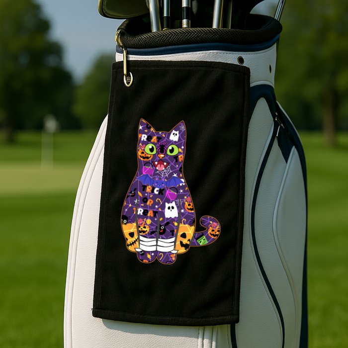 Spooky Cute Halloween Pattern Kitty Cat Golf Towel