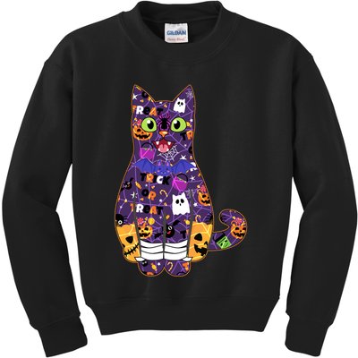 Spooky Cute Halloween Pattern Kitty Cat Kids Sweatshirt